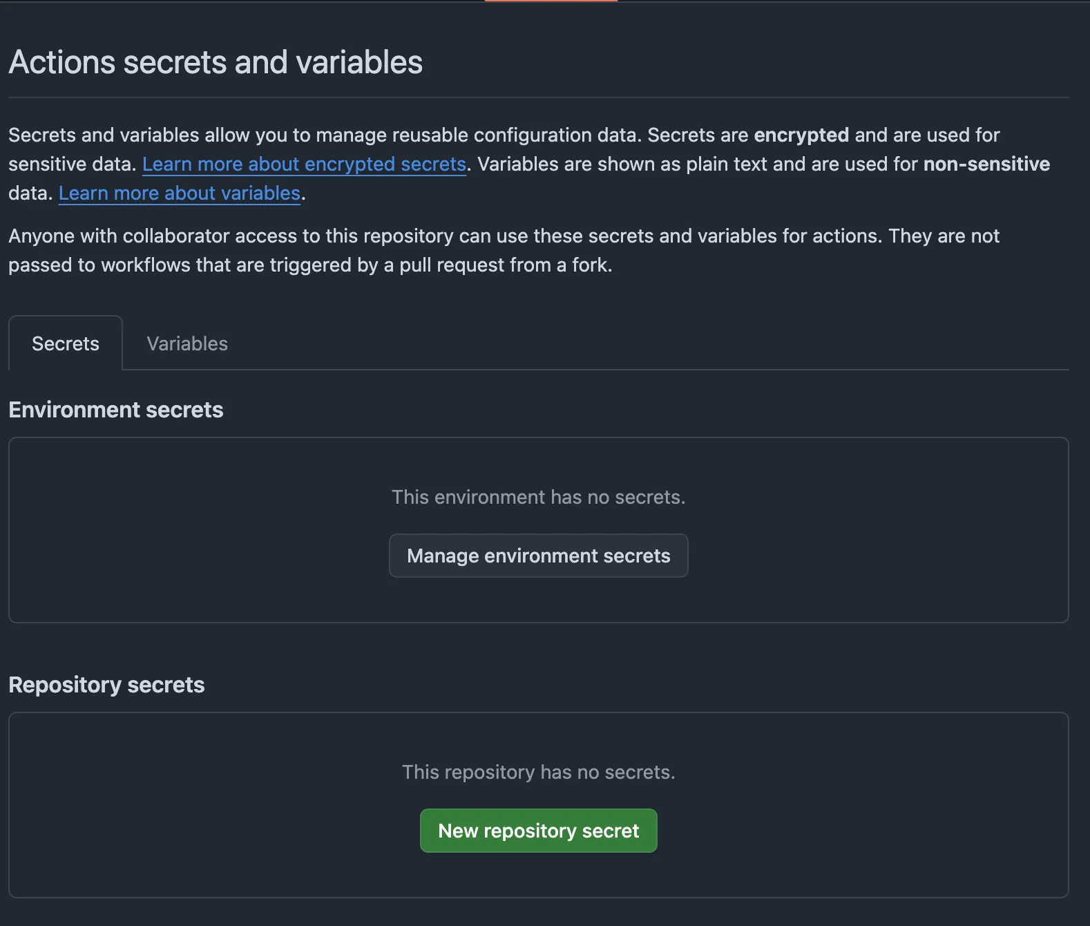 github actions secrets et variables