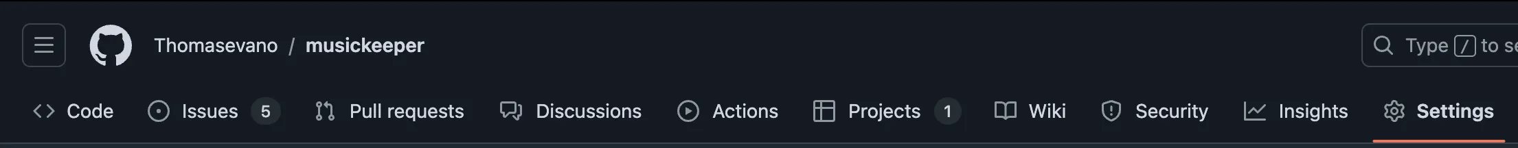 section paramètre du menu principal d'un repository github